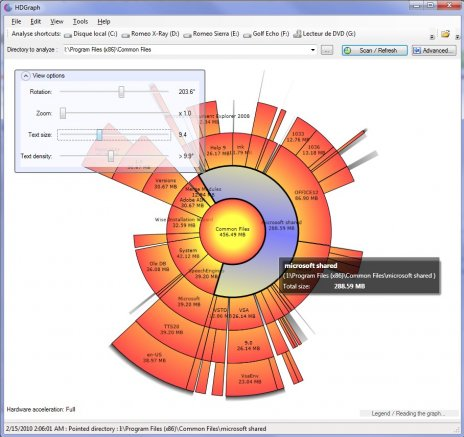 HDGraph 1.4 Beta sous Windows avec le nouveau moteur de dessin WPF.